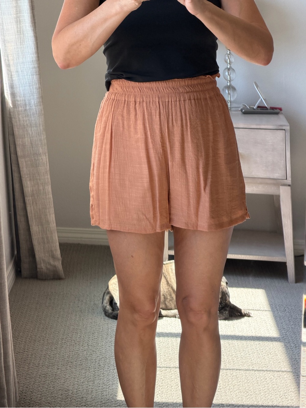 STATE Rust Orange High-Waist Elastic Shorts